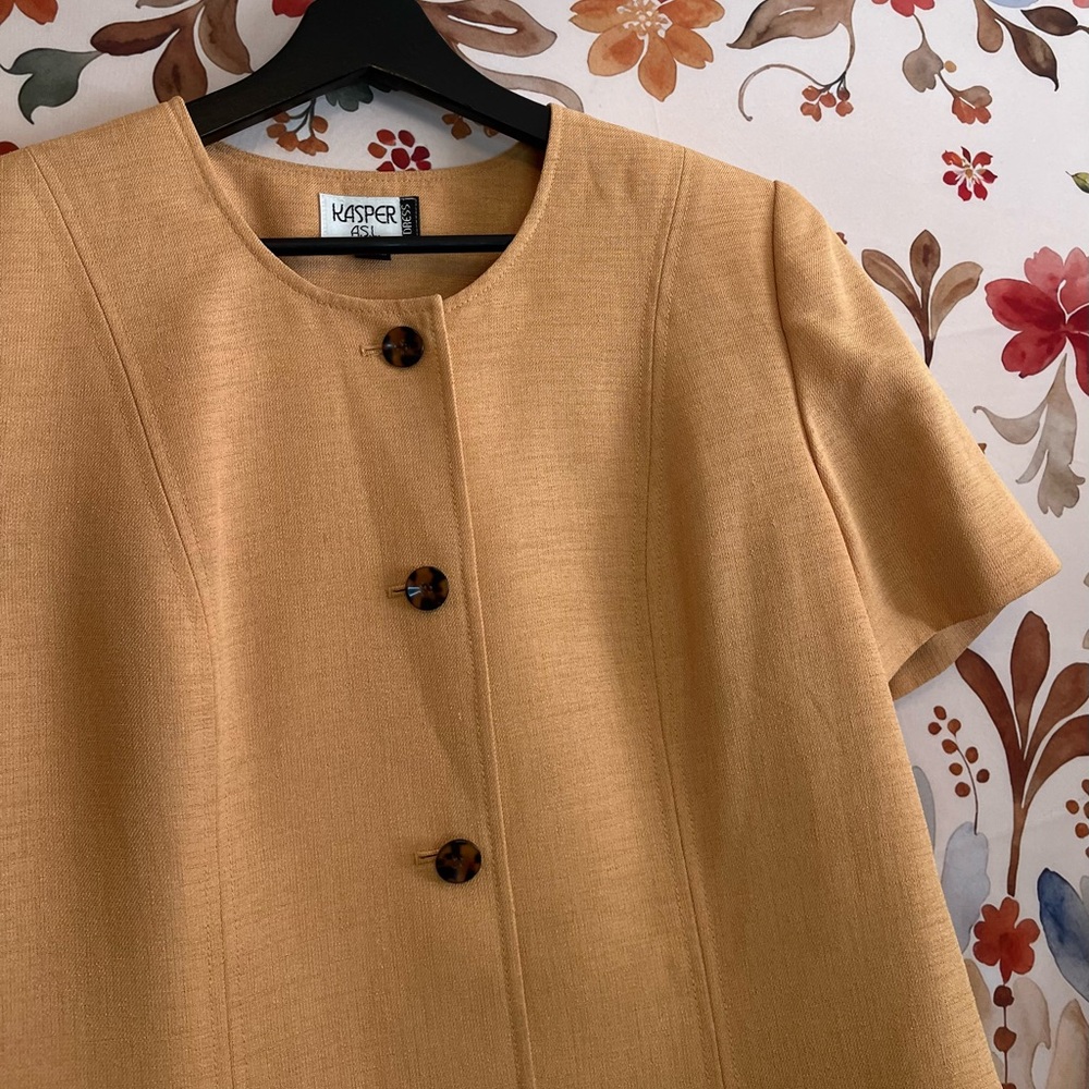 VTG Kasper Womens 14 Orange Short Sleeve Classic Suit Jacket Top City Workwear